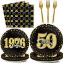 ZOIIWA 96 Pcs Vintage 50th Birthday Party Decorations Vintage 1976 Birthday Tableware for Men Woman Cheers to 50 Years Dessert Plates Napkins Forks for 24 Guests Back in 1976 Party Favors