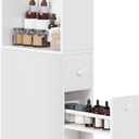 VASAGLE Slim Bathroom Storage Cabinet, Narrow Freestanding Bathroom Cabinet with Storage Drawers and Adjustable Shelf, for Small Spaces, Modern Style, White UBBK567T14
