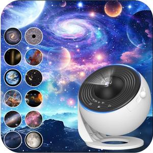 Galaxy Projector for Bedroom, HD Image Star Projector Galaxy Light Adjustable Knob, 13 Film Discs Planetarium Projector for Kids, 360 Rotating 1/2h Timer Simple 3-Button Control Black&White