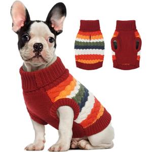 Kuoser Dog Sweater, Thermal Dog Sweaters for Medium Dogs Girl Boy, Puppy Christmas Sweater Thrtleneck Knitwear, Cozy Sweaters for Dogs, Thanksgiving Pet Outfit Warm Clothes for Fall Winter, Red M (Medium (Chest: 15.7''; Weight: 9 - 13LB))