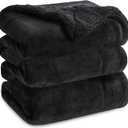 Bedsure GentleSoft Sherpa Fleece Blanket Queen Size for Bed, Non-Heated, Thick and Warm Throw for Women and Men, Soft Fuzzy Plush Heavy Queen Blanket for Winter, Black, 90x90 Inches