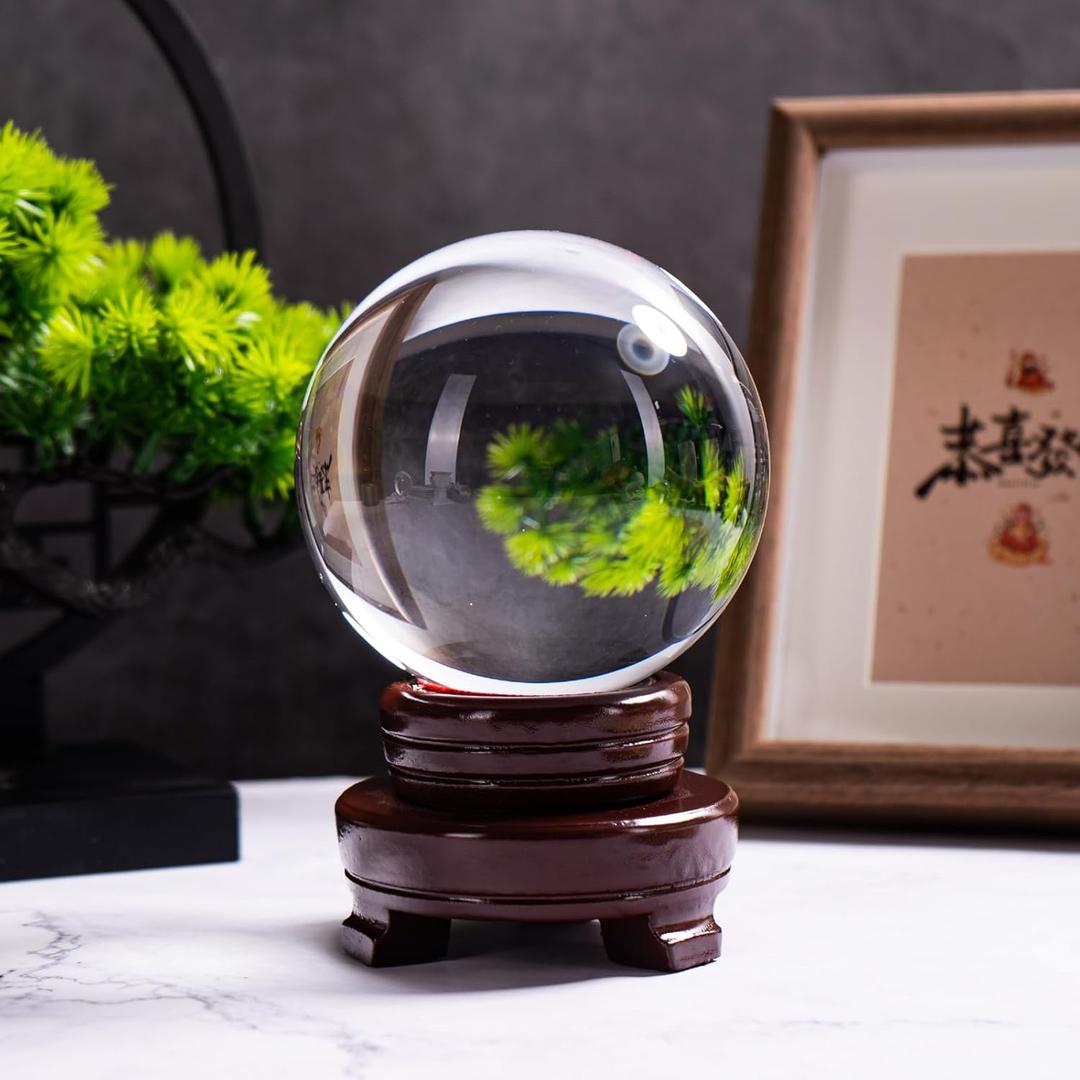 Clear Crystal Ball 100mm/3.9 Inches with Stand Ideal for Office Decor This Cool Things as a Photography Prop and Feng Shui Divination Sphere As Office Decor and Desk Decor Crafted from K9 Crystal.