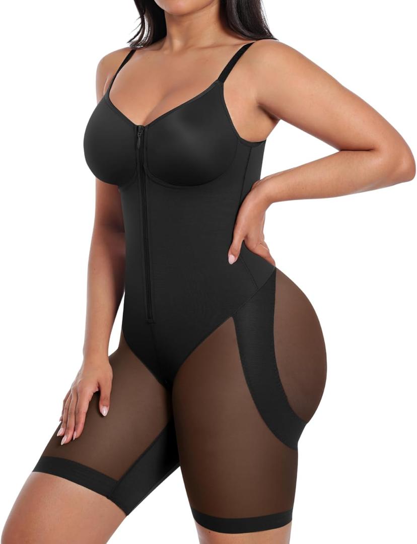 SHAPELLX Fajas Colombianas Moldeadoras Shapewear for Women Butt Lifter Body Shape Full Body Shapewear With Zipper Crotch (Large, Black)