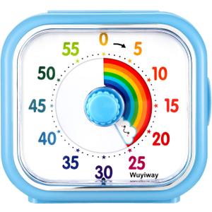 Visual Timer for Kids and Adults, Rainbow Disk 60 Minute Countdown Pomodoro Timer with Pause Function, Silent Time Management Tool, Analog Timer for Classroom, Home, Office (Blue Rainbow)