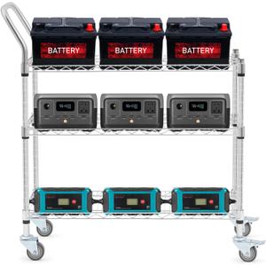 Briwooody Rolling Battery Rack Adjustable Height Car Battery Display Shelf with Wheels Holds 12 Batteries Supports 330 Pounds Server Batteries Organizer for Boat Motorcycle Lithium Storage