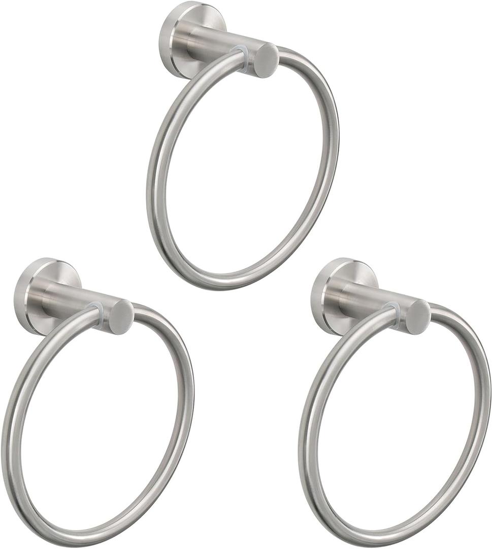 NearMoon Bath Towel Ring, Bathroom Hardware Accessories-Thicken Stainless Steel Hand Towel Holder for Bathroom, Modern Round Towel Hanger Wall Mounted (Brushed Nickel, 3 Pack)