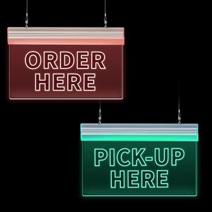 2 Pcs 12 x 6 Inch Order Here and Pick up Here Signs Led light neon Hanging 7 changeable colors Bright Glowing Business Signs for Bar Restaurant Supermarket Retail Shop Business Food Truck