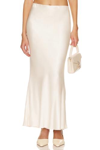 Aigeman Womens Elegant Silk Satin Maxi Skirt Elasticized High Waist Mermaid Fall Satin Skirts for Wedding Guest 469(S,Cream)