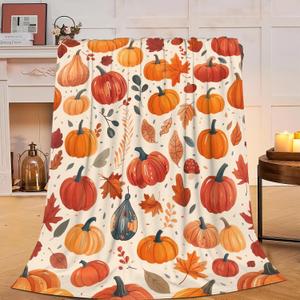 Fall Pumpkin Blanket Autumn Pumpkin Fleece Throw Blanket Super Soft Warm Cozy Fuzzy Plush Flannel Blanket Gifts for Girls Women Kids 40"X50"
