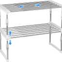 carrotez 2 Pack Expandable Cabinet Organizer, Set of 1 Width & Height-Adjustable Kitchen Cabinet Organizer Shelf, Stackable Kitchen Counter Shelf, 11.8~19.6 x 7.8 x 5.9~9" White