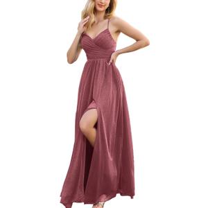 VOUIAO Women's 2026 Elegant Formal Gown Summer Long Prom Dress Wedding Bridesmaid Guest Evening Party Cocktail Maxi Dress Lotus Root Powder M