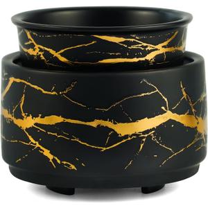PALANCHY Wax Melt Warmer Ceramic 3-in-1 Oil Burner Electric Candle Wax Warmer Burner Melter Fragrance Warmer for Scented Waxs Home Office Bedroom Aromatherapy Gift& Dcor (Black Gold)