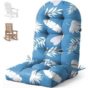 Uthem Adirondack Chair Cushion Waterproof Indoor Outdoor Rocking Chair Cushion 44 Inches Patio High Back Chair Cushions Thickened Adirondack Rocking Chair Cushions with Ties, Blue Leaf