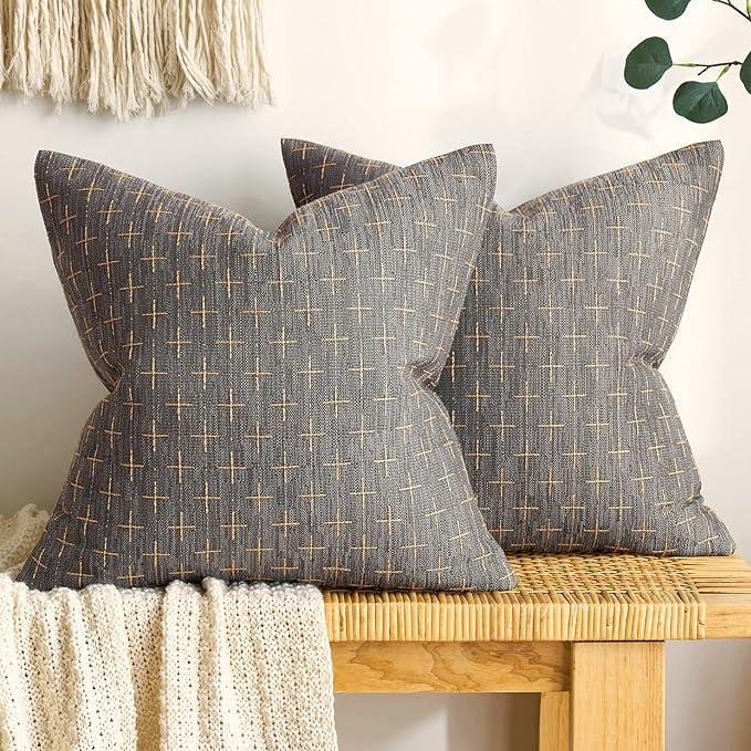 MIULEE Pack of 2 Christmas Decorative Burlap Linen Throw Pillow Covers Modern Farmhouse Pillowcase Rustic Woven Textured Cushion Cover for Sofa Couch Bed 20x20 Inch Dark Grey