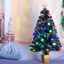 3ft Green Fiber Optic Christmas Tree,Prelit Artificial Tabletop mini Christmas Tree,Star,Butterfly and Ball Ornaments for Best Holiday Home Decorations
