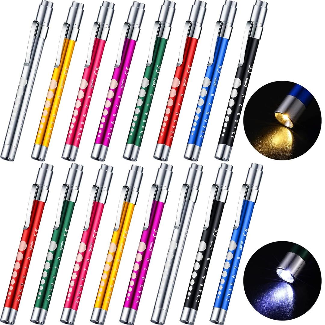 Tuanse 16 Pack Pen Light Nurse LED Penlight Pen Lights for Nurses Pupil Penlight with Pupil Gauge Reusable for Nurse Students Doctors Daily Use(Mixed Color)