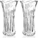 Dicunoy Set of 2 Glass Flower Vase, 9.5" Large Flower Vases for Centerpieces, Modern Clear Heavy Duty Crystal Tall Cylinder Flared Vase for Rose Bouquet, Home, Wedding, Living Room, Office