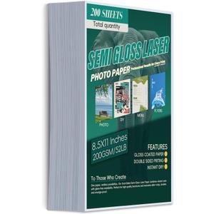 Laser Photo Paper 8.5x11 In,200 Sheets 200GSM/52LB Semi Gloss Double Sided HighHeat Resistant Smudge Proof for Laserjet Brochures Covers Postcard DIY Flyers Cards Picture Cardstock
