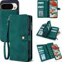 TwoHead for Google Pixel 10 Pro XL Wallet Case with Card Holder & Detachable Magnetic Pixel 10 Pro XL Case, PU Leather All-Round Protective Phone Cover,Green,6.8 in