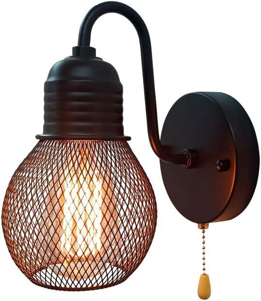 VinTopsh Vintage Black Wall Sconce Light, 1Light Switch Farmhouse Wall Lamp, Industrial Pull Chain Wall Light Fixture for Living Room Bedroom Bathroom Kitchen Hallway Doorway (Shade15cm)