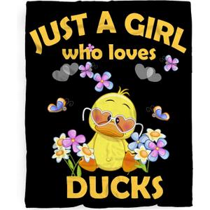 Just A Girl Who Loves Yellow Ducks Blanket - Gifts for Boys Girls, Cute Animal Throw for Duck Lovers, Soft Lightweight Flannel Fleece Cartoon Sheet for Kids Baby Lap Chair Sofa 50x40In