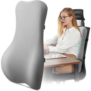 High Back Support Pillow for Office Chair Fully Support Entire Back for Pain Relief and Comfort - Memory Foam Lumbar Support Pillow for Office Chair,Computer,Recliner (Light Gray)