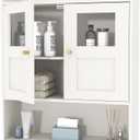 Bathroom Wall Cabinet, Medicine Cabinet with 2 Glass Door and Adjustable Shelves,White Wall Mounted Cabinet Over The Toile,3-Tier Wood Hanging Storage for Bathroom,Kitchen,Living,Laundry Room