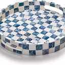 12.6" Capiz Shell Round Decorative Tray with Handles, Navy Blue