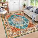 INGEROOM Washable Area Rugs for Living Room Vintage Large Area Rug 6x9 Boho Rug Non-Slip Carpet Machine Washable Area Rugs for Bedroom and Kitchen Made of Faux Wool Ruggable Rugs
