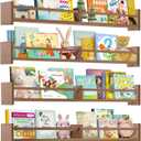 34Inch Nursery Book Shelves Wall Mounted, Floating Book Shelf for Kids Coat Rack with 6 Hooks, Wall Hanging Shelf for Baby Nursery Room Organizer Patent Number:US-D1058229-S(4, Light Brown)