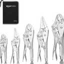 Amazon Basics 5-Piece CR-V Locking Pliers and Wire Cutters Set with Carrying Case, 2 Straight, 3 Curved Jaw, 6.5-10 inch, Silver