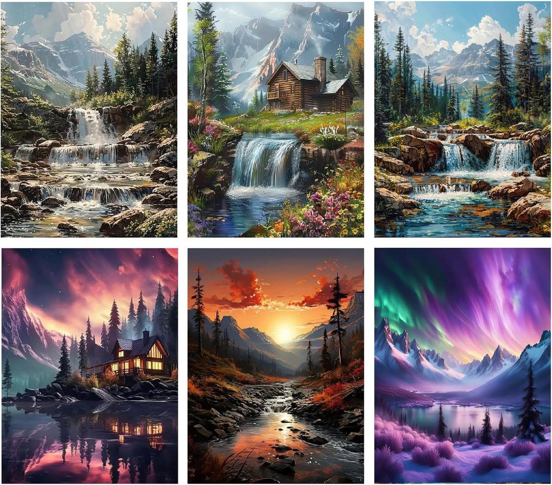 6 Pack Landscape Diamond Painting Kits for Adults Beginners, 5D Forest Sunset Glow Scenery Diamond Art Kits for Adults, DIY Full Drill Paint with Diamond Art and Craft Kits for Wall Decor(30x40cm) (G7475-7476-7477-7478-7479-7480-US)