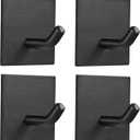 FOMANSH Heavy Duty Adhesive Hooks, Stick on Wall Adhesive Hangers, Strong Stainless Steel Holder, Self Adhesive Hooks for Kitchen Bathroom Home Door Towel Coat Key Robe 4 Packs Black