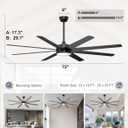 72'' Large Ceiling Fans with Lights, Modern Black Ceiling Fan Remote/APP Control, Dimmable, Quiet DC Motor Big Ceiling Fan for Indoor/Covered Outdoor