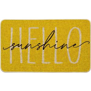 Artoid Mode Yellow Hello Sunshine Summer Decorative Doormat, Seasonal Spring Holiday Low-Profile Floor Mat Switch Mat for Indoor Outdoor 17 x 29 Inch