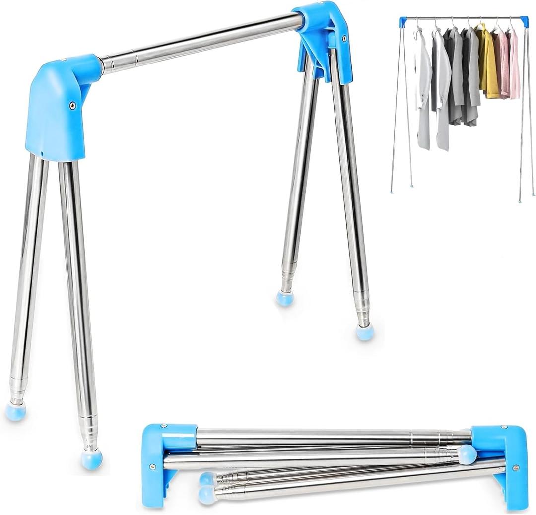 Yuehuam Portable Travel Garment Rack, Adjustable Folding Clothes Rack for Dance, Travel, Camping, Drying, RV, Indoor, Outdoor, Collapsible Mini Clothing Rack