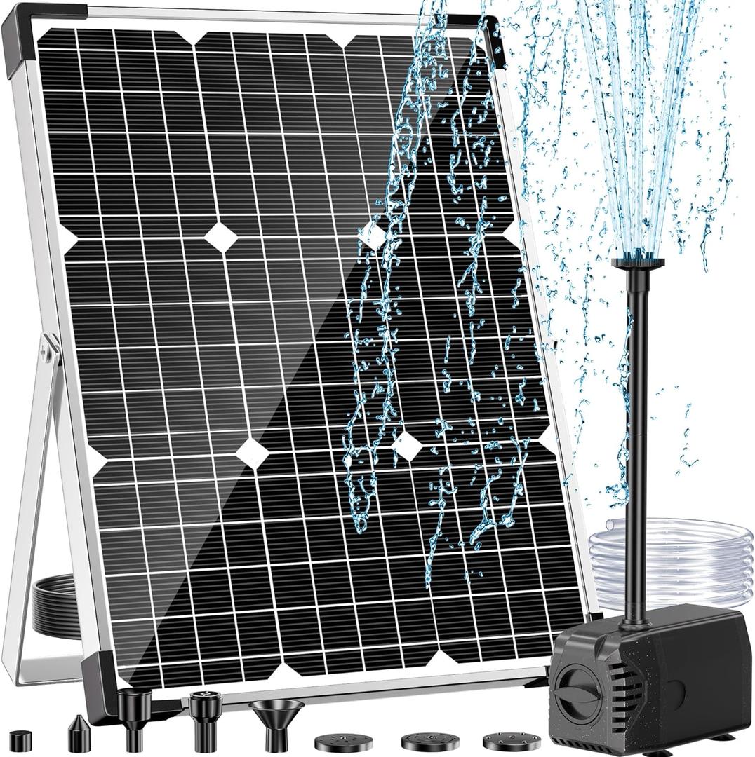 POPOSOAP Solar Water Fountain Pump, 45W Solar Pond Pump Kit with 450GPH Flow Rate, PVC Tubing Solar Powered Water Pumps for Outdoor Fountains, Garden, Ponds, Pools, Fish Tank, Backyard