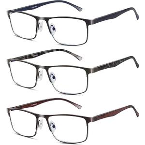 Lcbestbro 3 Pack Business Blue light Blocking Reading Glasses for Men, 1.25x Metal Readers