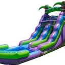 HeroKiddo 16 Purple Tropical Lightweight Premium Commercial Grade Water Slide Inflatable with Attached Pool for Kids and Adults, Wet Dry Use, Summer Fun