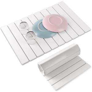 Cuomaop Stone Drying Mat for Kitchen Counter, Foldable Large Stone Dish Drying Mat, Roll up Absorbent Diatomaceous Earth Bath Mat Quick Dry Dishes Bottles Cups for Any Countertop Bathroom 23" x 15.3" (White)