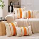 Boho Throw Pillow Covers Set of 2 Linen Farmhouse Pillow Covers 18x18,Rustic Decorative Throw Pillow Cover for Couch,Bed,Living Room (Tangerine Yellow, 18" x 18")