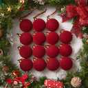 Brightown 15 Pcs Red Velvet Christmas Valentines Balls, 3.15 Inch Velvet Ornaments for Christmas Tree, Christma Tree Flocked Ornaments Balls for Family Holiday Wedding Party Xmas Hanging Decoration