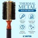 2pcs Small Round Blow Dry Brush - Boar Bristle, Thermal Metal Barrel, Professional Anti-Static Roller Hair Brush for Styling and Blow Drying - Bonus Sectioning Pick - 12 Row, 2.5 - By Cantor