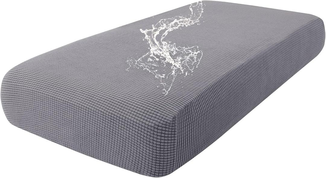 hyha Waterproof Couch Cushion Covers, Washable Sofa Cushion Slipcovers, Thick Stretch Jacquard Fabric, Couch Sofa Covers for Pets with Elastic Bottom (1 Piece for Medium, Middle Grey)