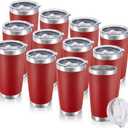 20 oz Tumblers Bulk Stainless Steel Tumbler with Lid Double Wall Vacuum Insulated Coffee Mug 20oz Powder Coated Cup for Hot and Cold Drinks, Red, 12 pack