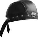 punkman2000 Cycling Bandana Doo Rags Adjustable Skull Cap Motorcycle Biker Leather Cap Black