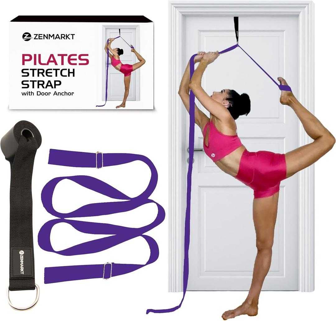 Pilates Stretching Strap with Door Anchor - Flexibility Equipment for Pilates Practitioners - Ideal for Improving Leg Flexibility, Core Stability, and Posture Alignment at Home (Purple)