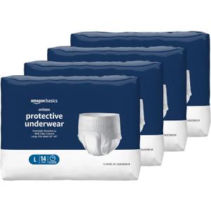 Amazon Basics Unisex Protective Underwear, Overnight Absorbency, Large, 56 Count, (4 Packs of 14)