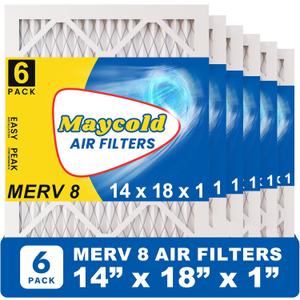 Maycold MERV 8 14x18x1 Furnace Air Filters (6-Pack), Pleated HVAC AC Filters  Actual Size: 13.70 x 17.70 x 0.75, For Residential or Office Use, Individually Wrapped in Plastic