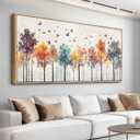 Abstract Colorful Forest Painting Wall Art for Restaurant Wall Decor for Living Room Bedroom Office Mural Colorful Bird Canvas Printing Artwork Home Decor Ready to Hang 24"x48" Wood Frame